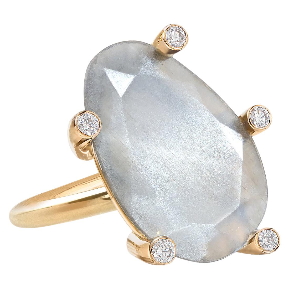 Faceted Moonstone White Diamond Rose Gold Ring, Erich Zimmermann For Sale