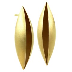 Erich Zimmermann Handmade Matte Yellow Gold Long Cocoon Stud Earrings