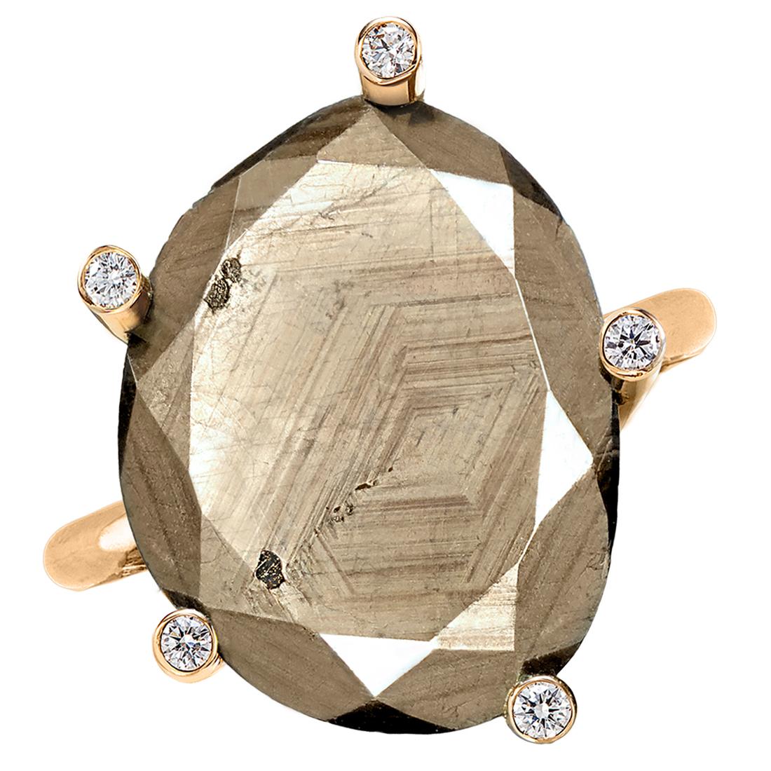 Reflective 10.81ct Brown Sapphire White Diamond Rose Gold Ring, Erich Zimmermann