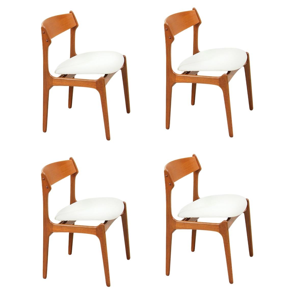 Erick Buch Teak and Leather Dining Chairs for O.D. Møbler