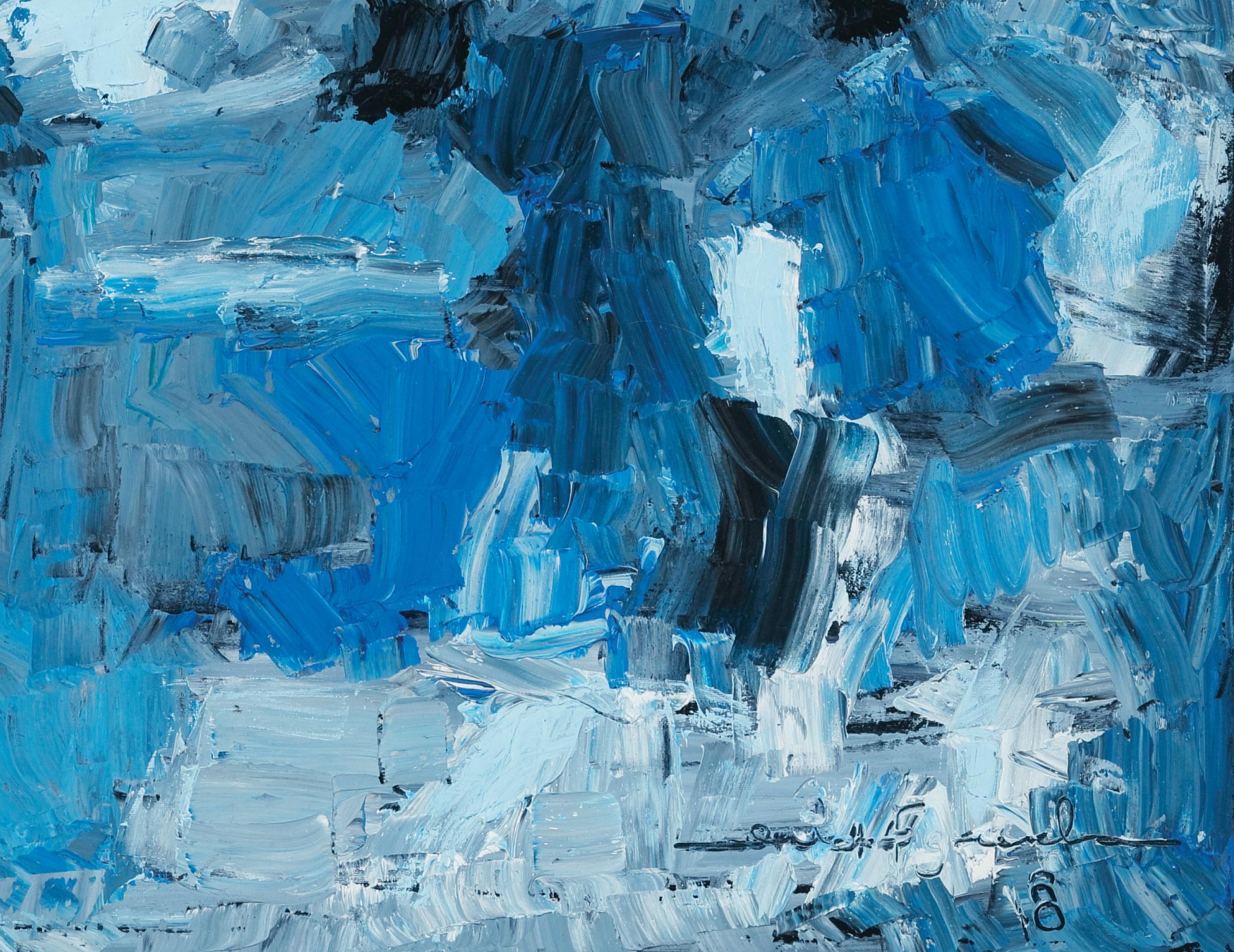 Blaue Crowd-Platte – Painting von Erick Fernández