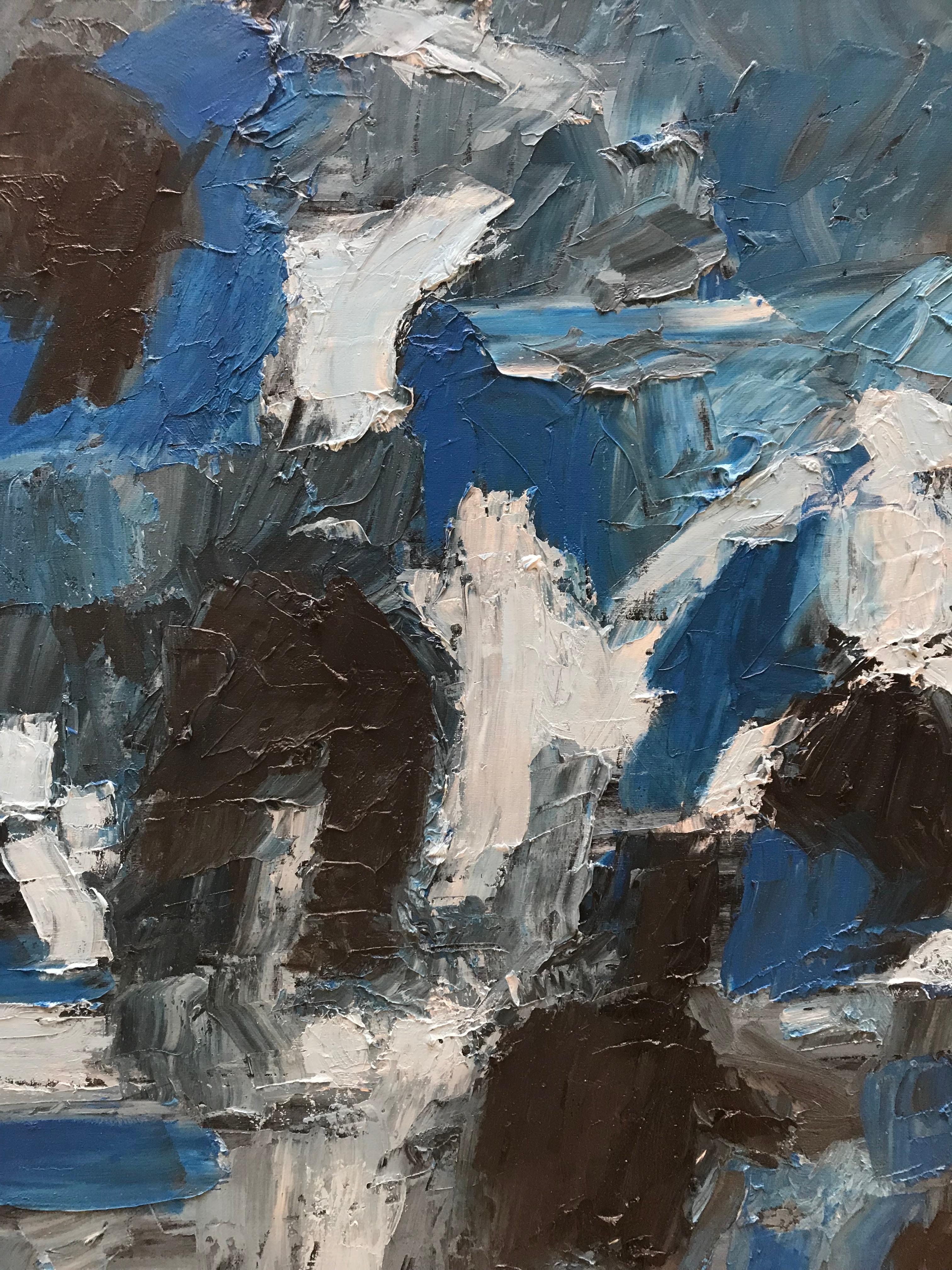 Blaue Crowd-Platte (Abstrakt), Painting, von Erick Fernández