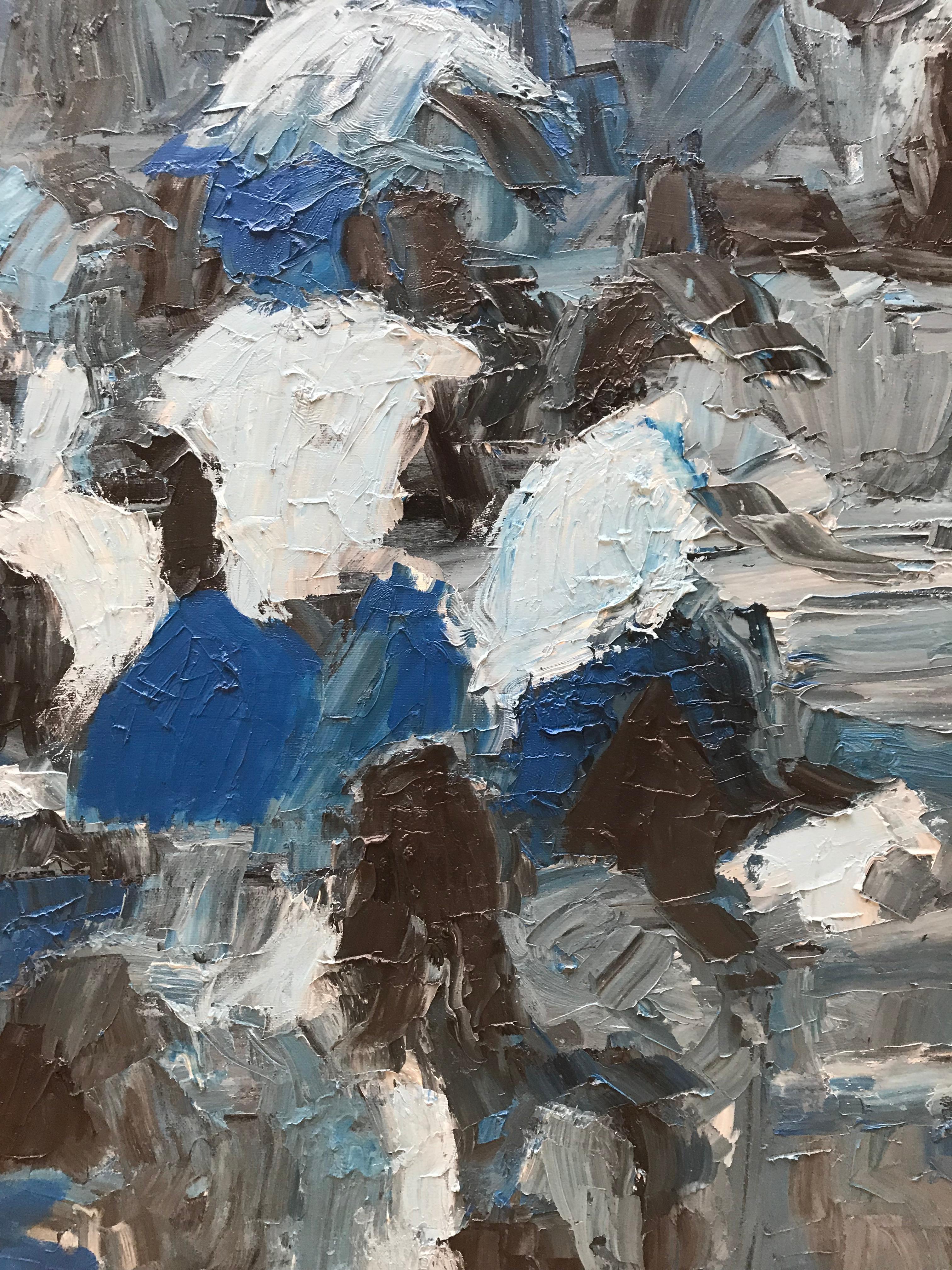 Crowd in blue - Abstract Painting by Erick Fernández