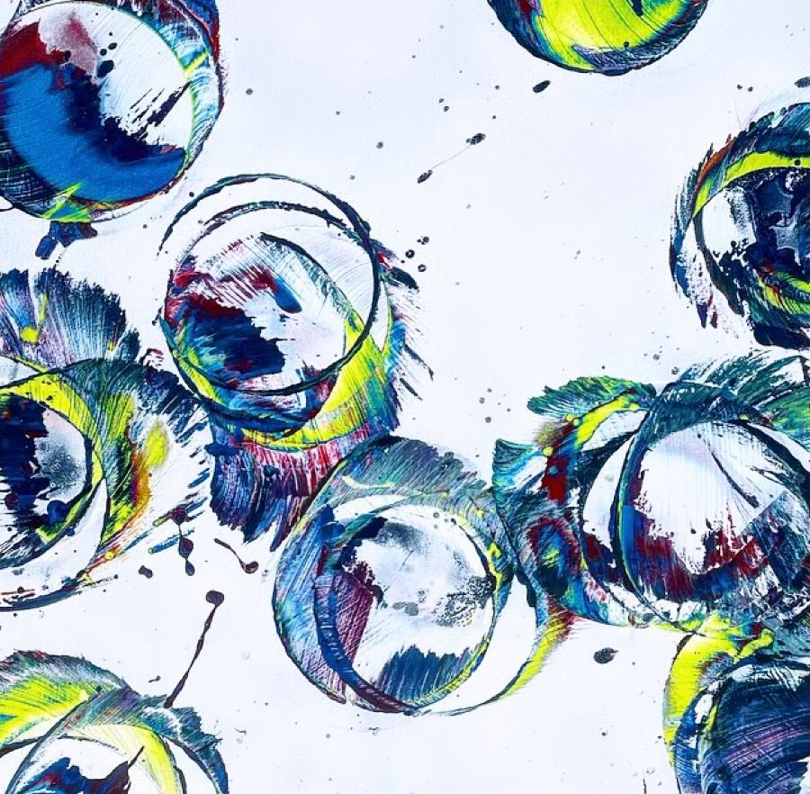 Falling Into an Unmade Bed Spray-paint on canvas Abstract Bues and Whites - Painting by Erick Sandlin