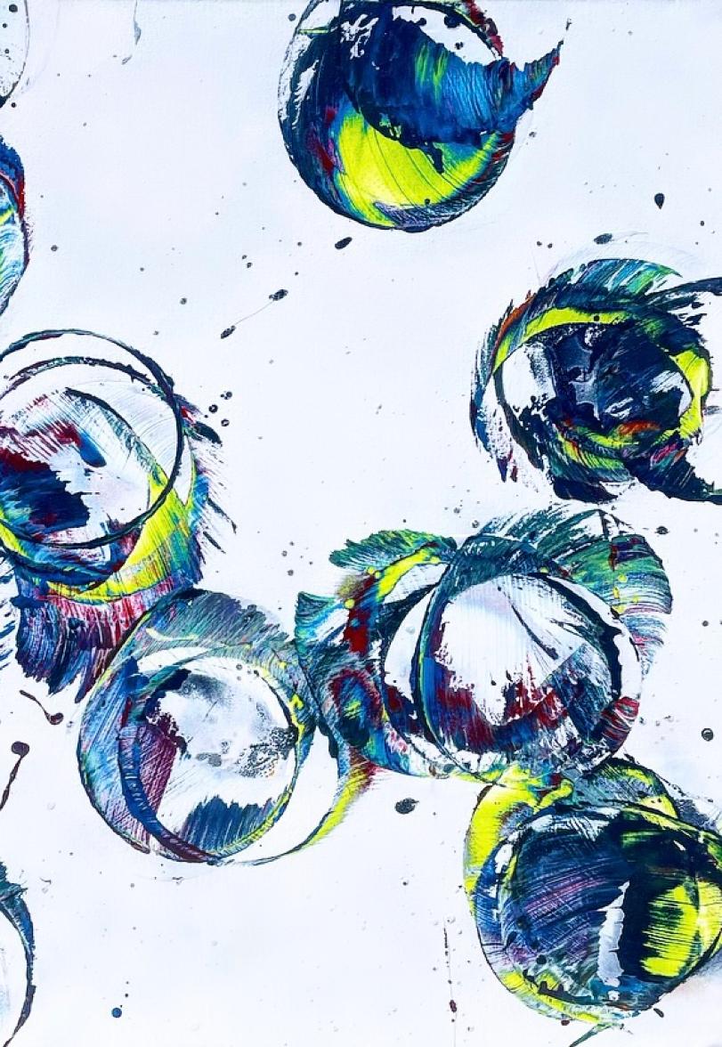 Falling Into an Unmade Bed Spray-paint on canvas Abstract Bues and Whites For Sale 1