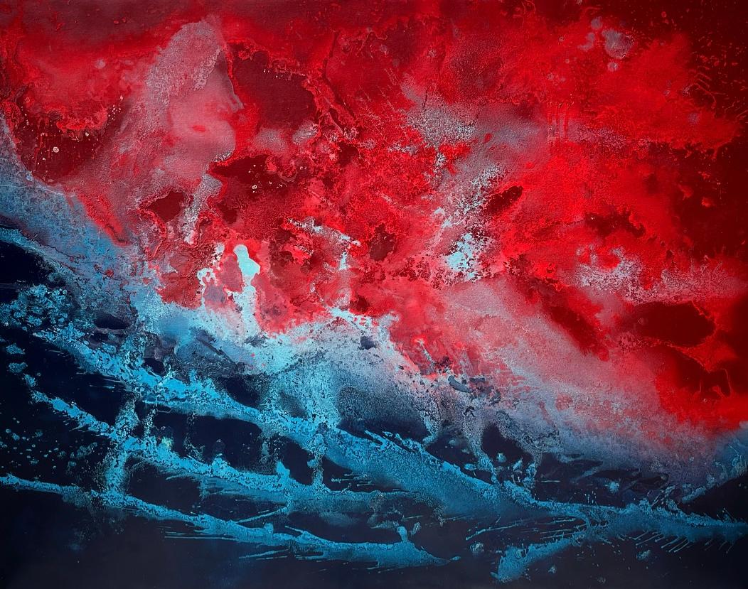 Falling Into an Unmade Bed Spray-paint on canvas Abstract Bues and Whites For Sale 5