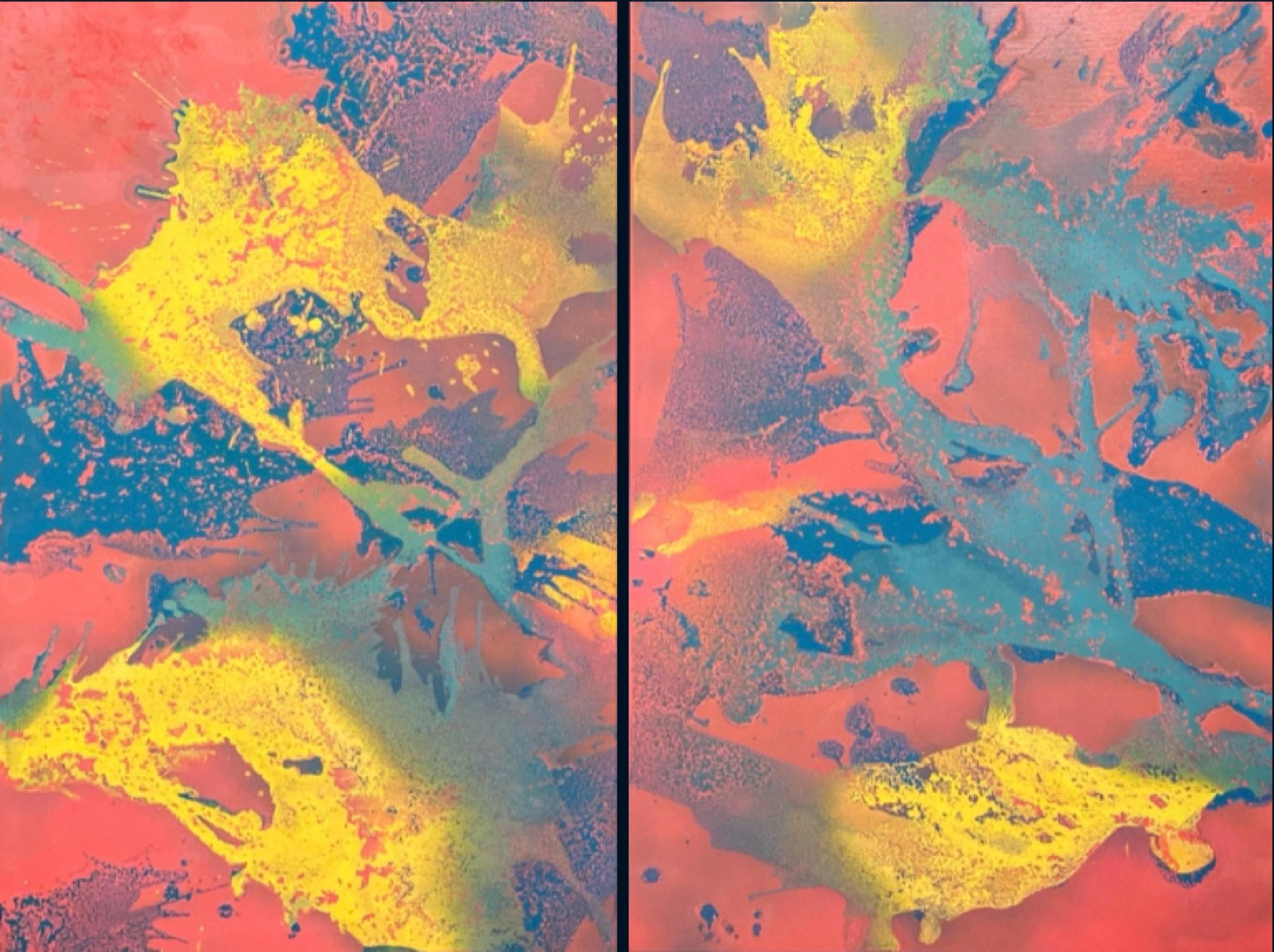 Erick Sandlin Abstract Painting - Give Us A Moment  Diptych  Two Panels 40" x 30 " Combined Abstract   Spray Paint