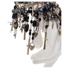 ERICKSON BEAMON black leather silver chain flower cross punk wide bracelet
