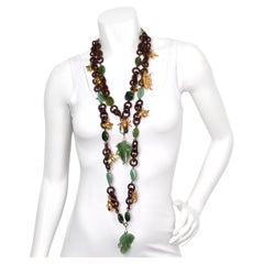 Erickson Beamon Costume Jade & Wood Chain Link Bug Charm Necklace