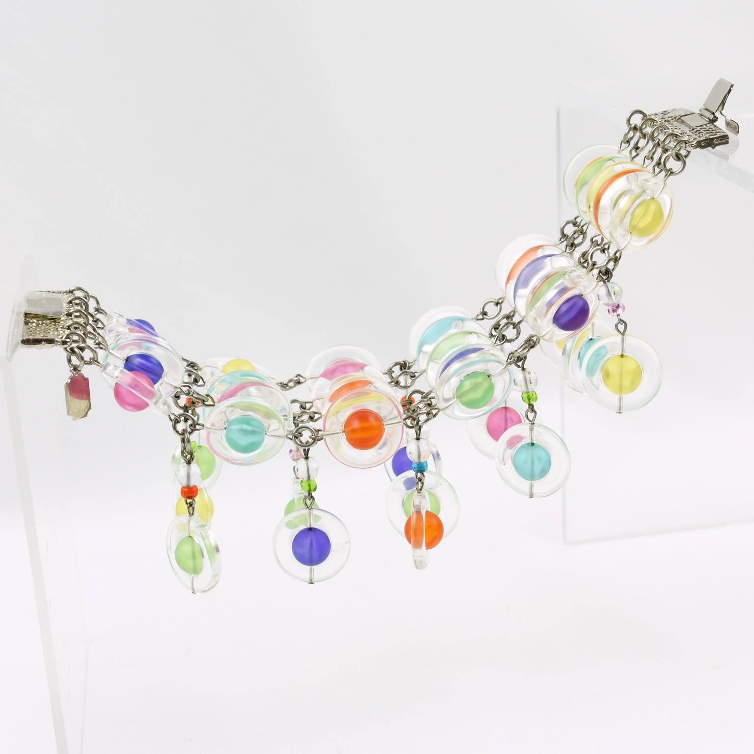 Erickson Beamon Multicolor Lucite Link Bracelet with Dangle Charms In Excellent Condition For Sale In Atlanta, GA