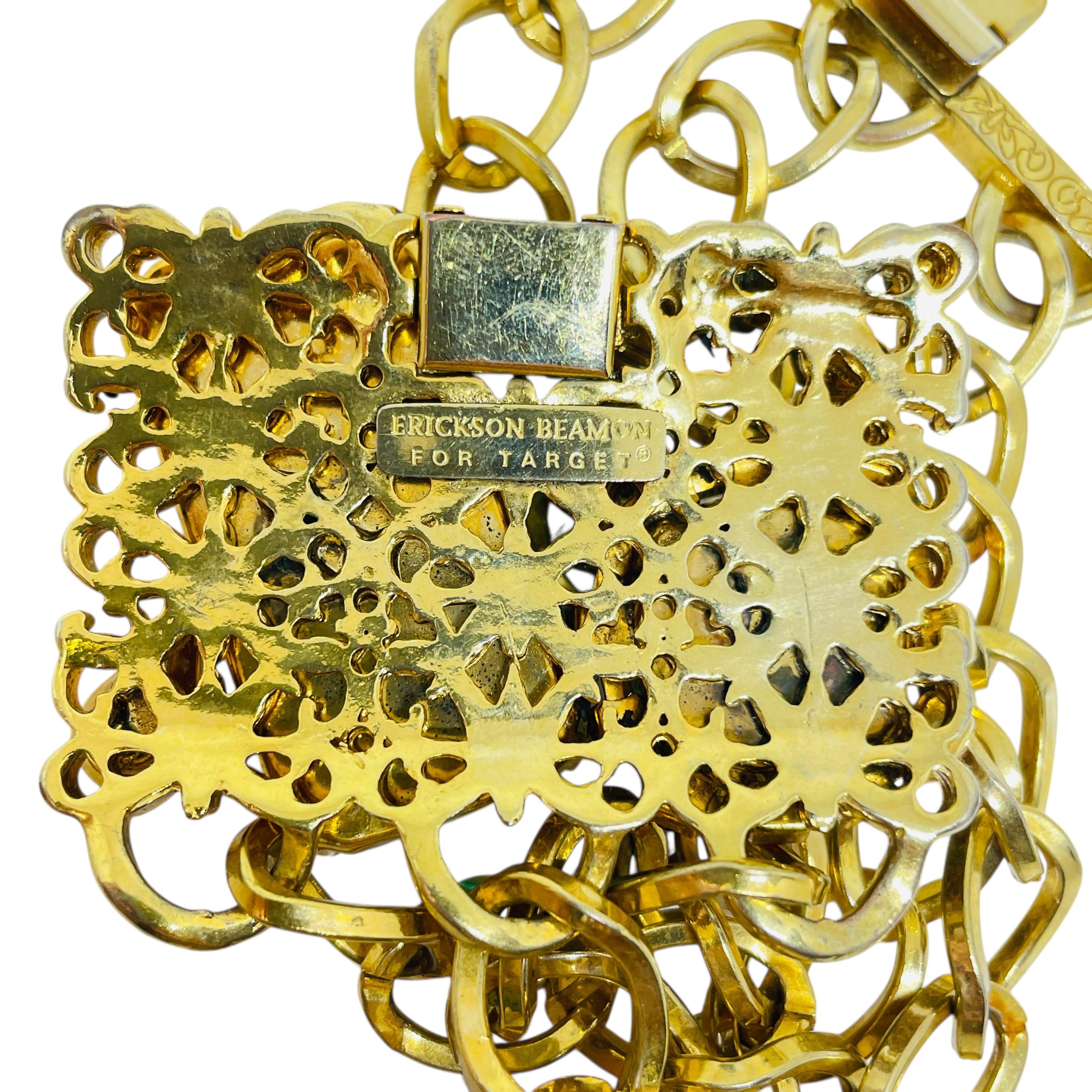 Erickson Beamon signé, verre doré, chaîne massive, bracelet de créateur Bon état - En vente à Palos Hills, IL