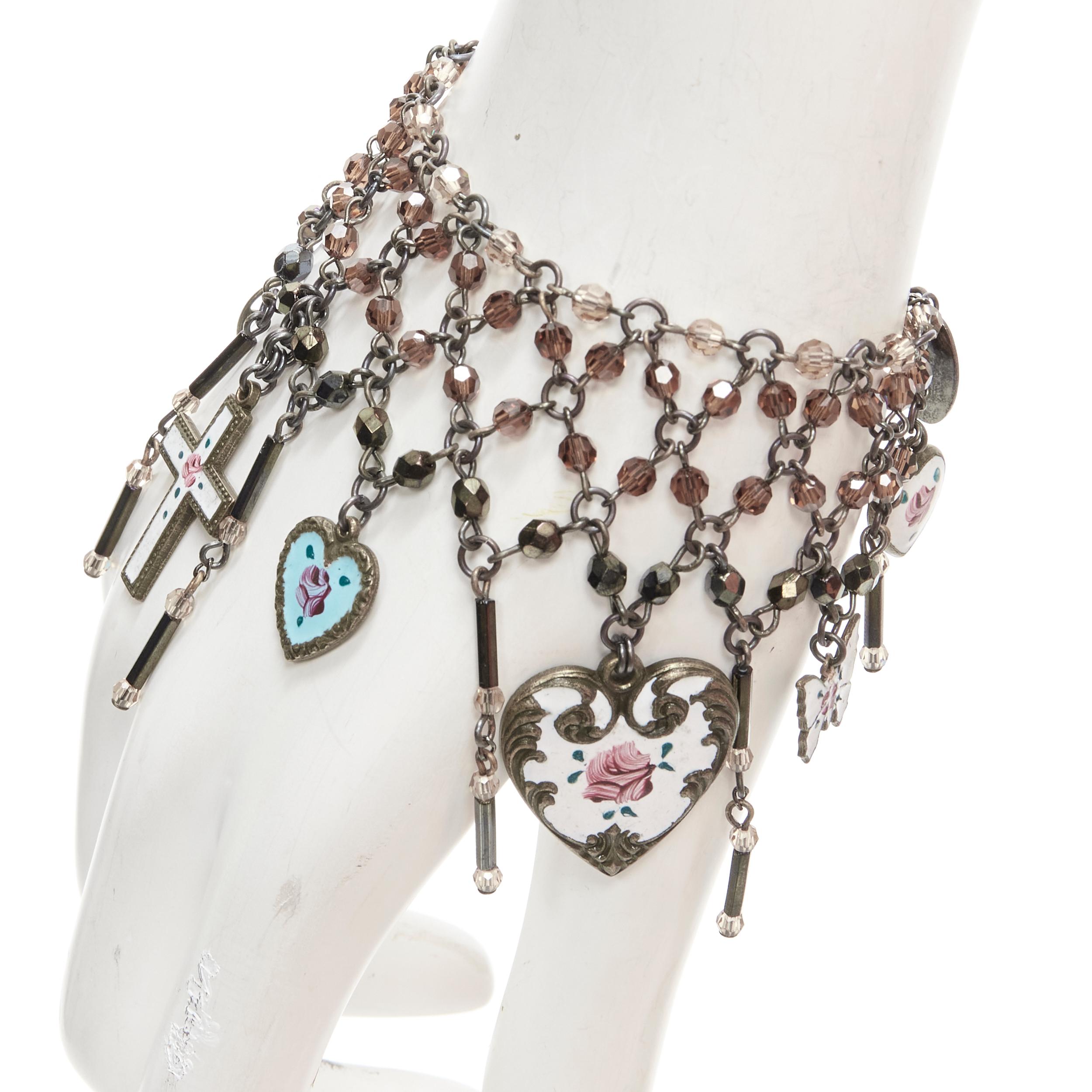 Erickson Beamon Star Of David Cross Heart Charm Multi Choker Bracelet Set en vente 7