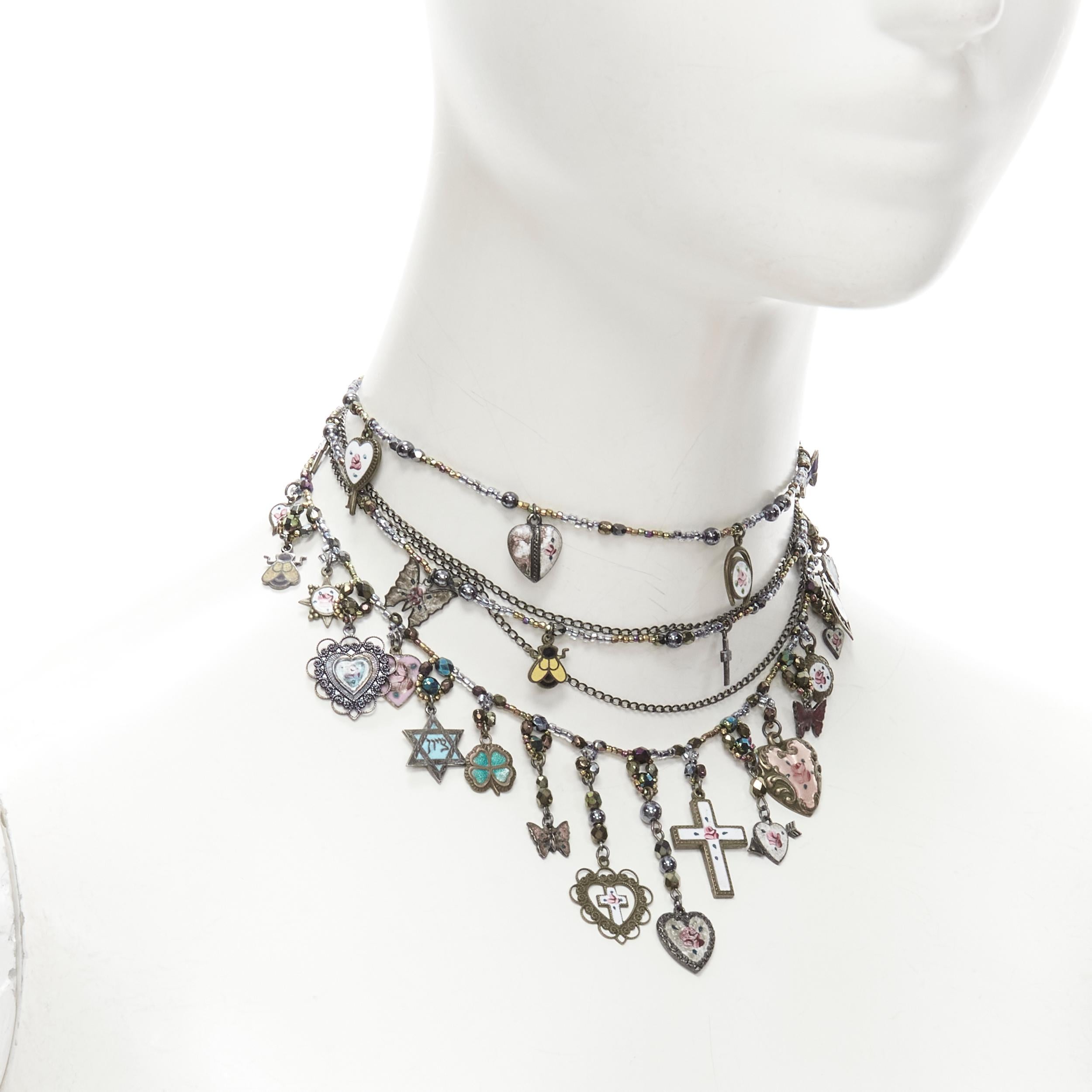 Women's ERICKSON BEAMON Star of David cross heart charm multi choker bracelet set