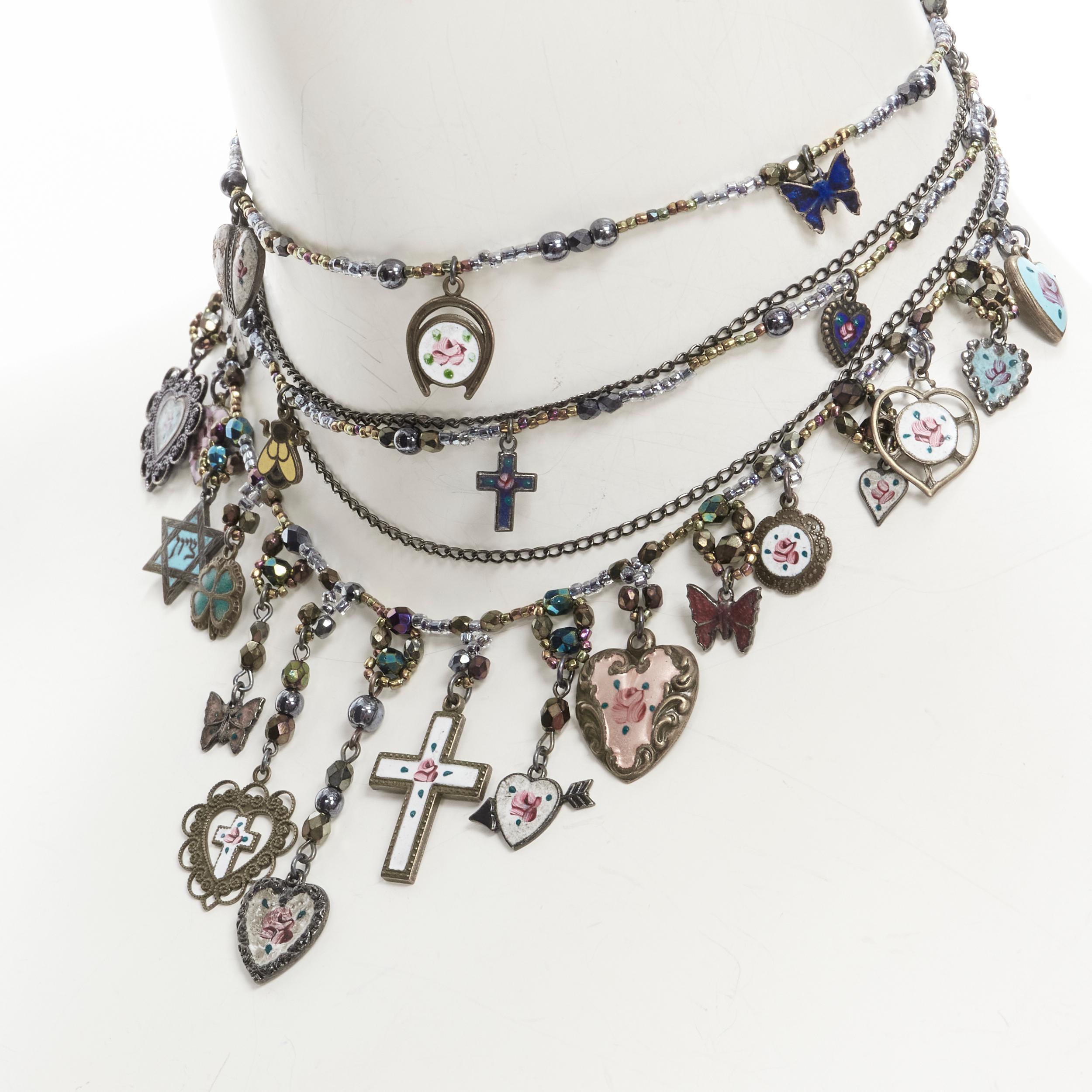 ERICKSON BEAMON Star of David cross heart charm multi choker bracelet set 4