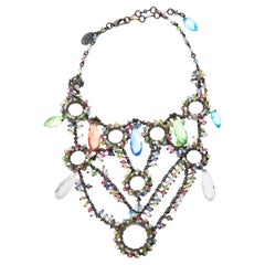 Erickson Beamon Swarovski Crystal Tiered Collar Bib Necklace Green, Blue, Pink