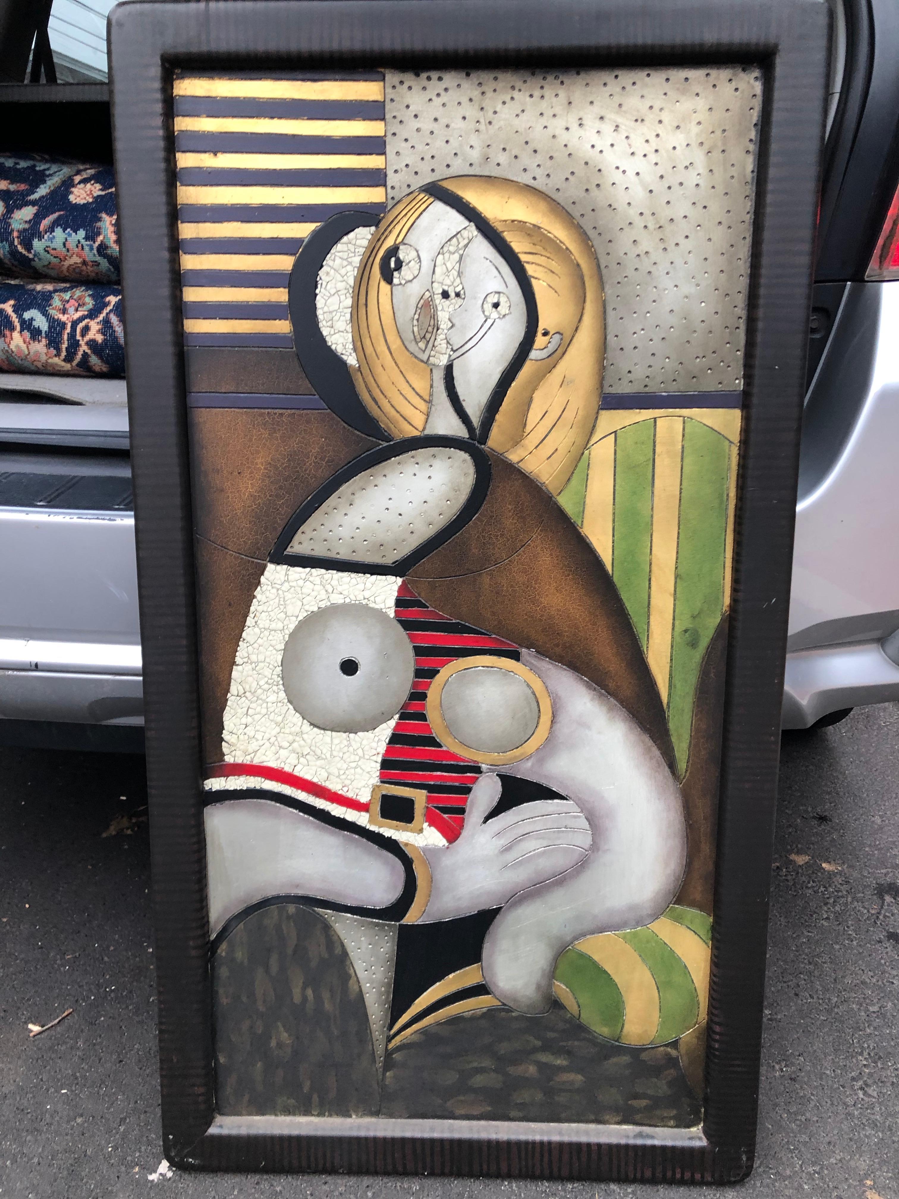 Erico Baj
Carved silver and gold gilded mixed-media wood panels Picasso style.