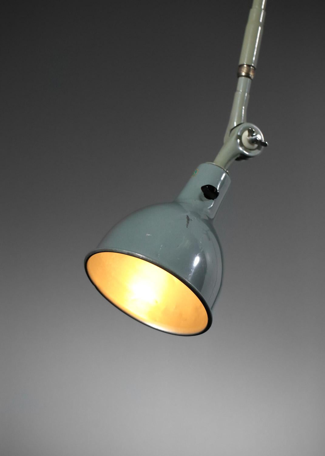 Lacquered Ericsson 60s Swedish industrial lamp in bluish-grey metal - H686