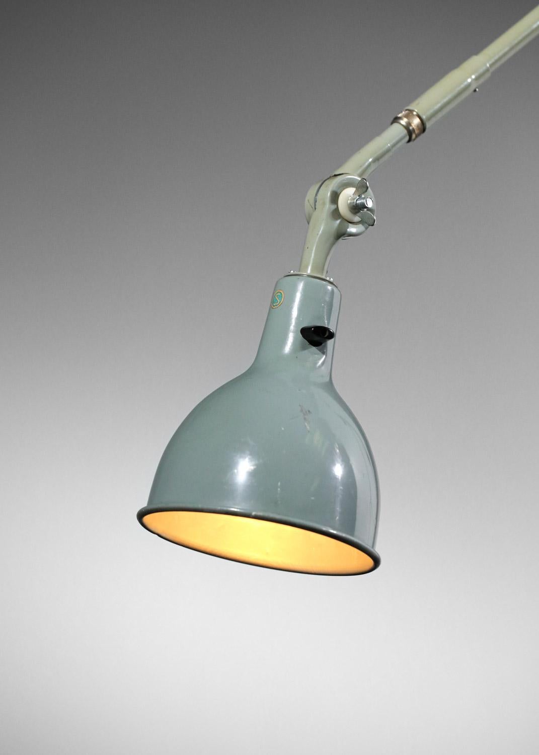 Mid-20th Century Ericsson 60s Swedish industrial lamp in bluish-grey metal - H686 For Sale