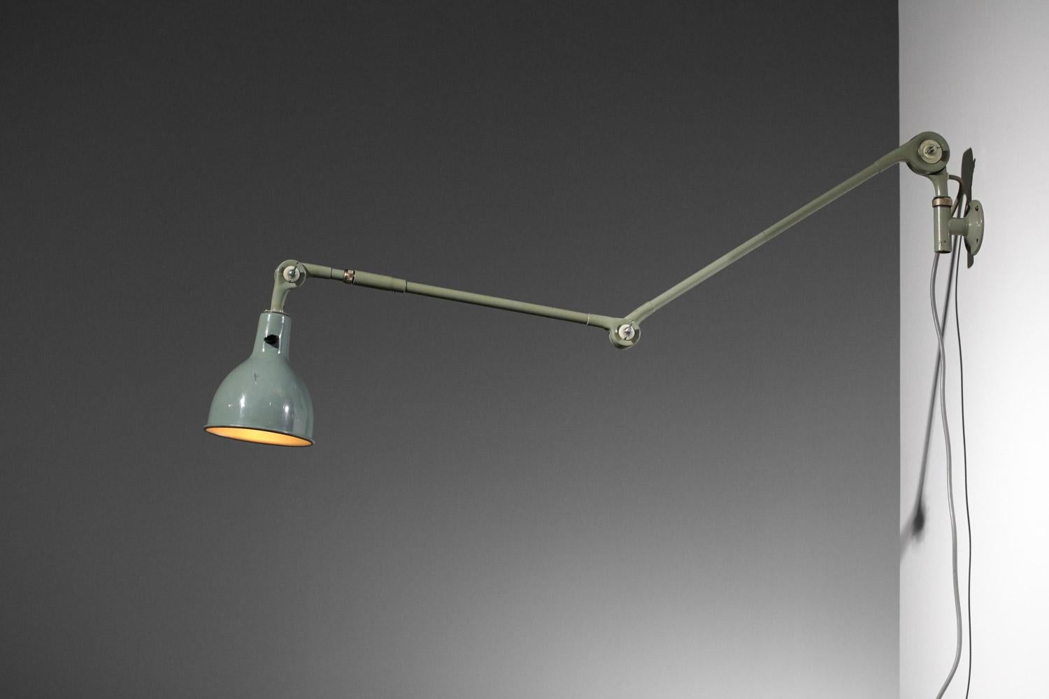 Metal Ericsson 60s Swedish industrial lamp in bluish-grey metal - H686 For Sale