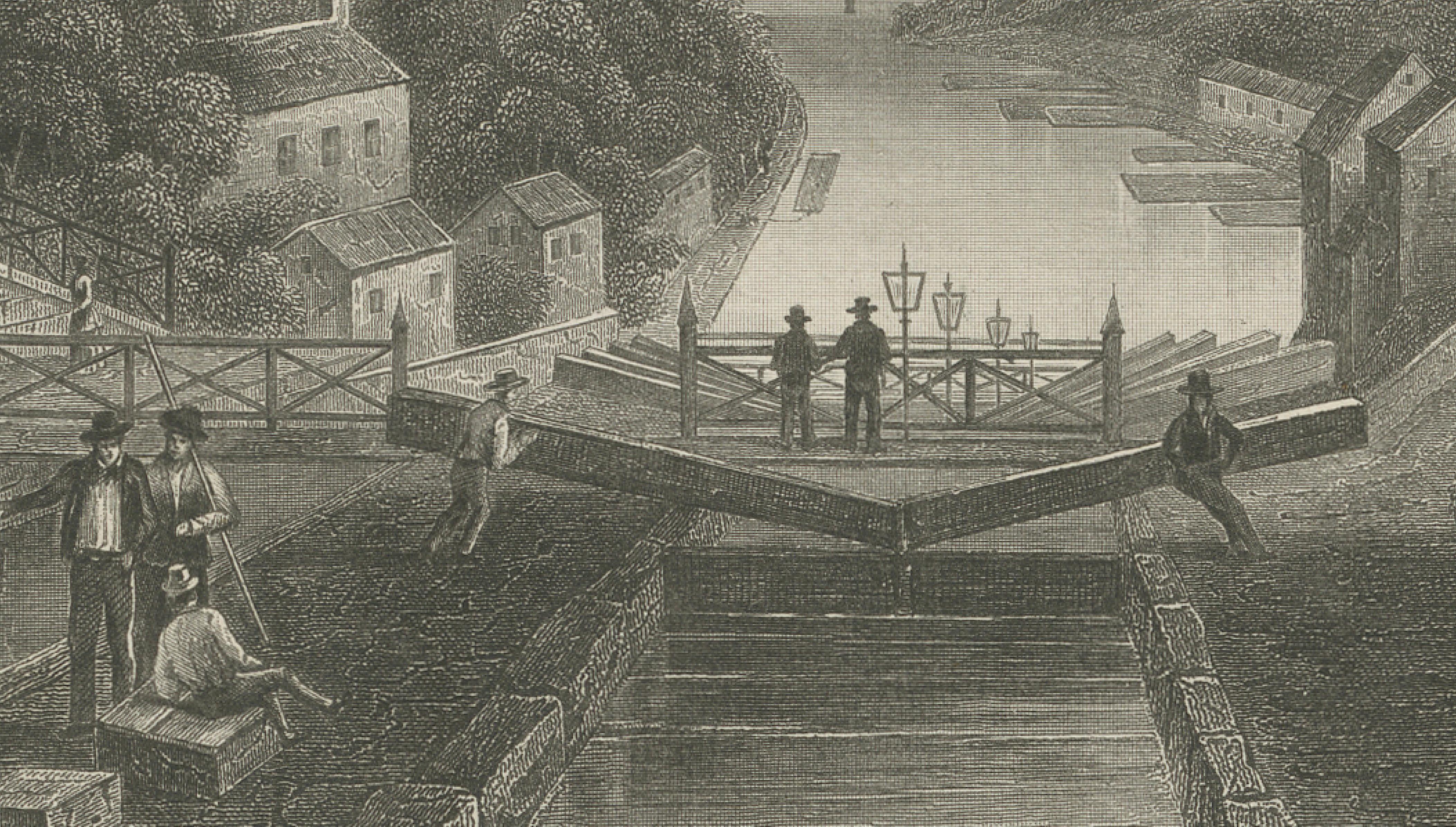 Erie Canal Lockport New York – Antique Canal Engineering Steel Engraving, 1854