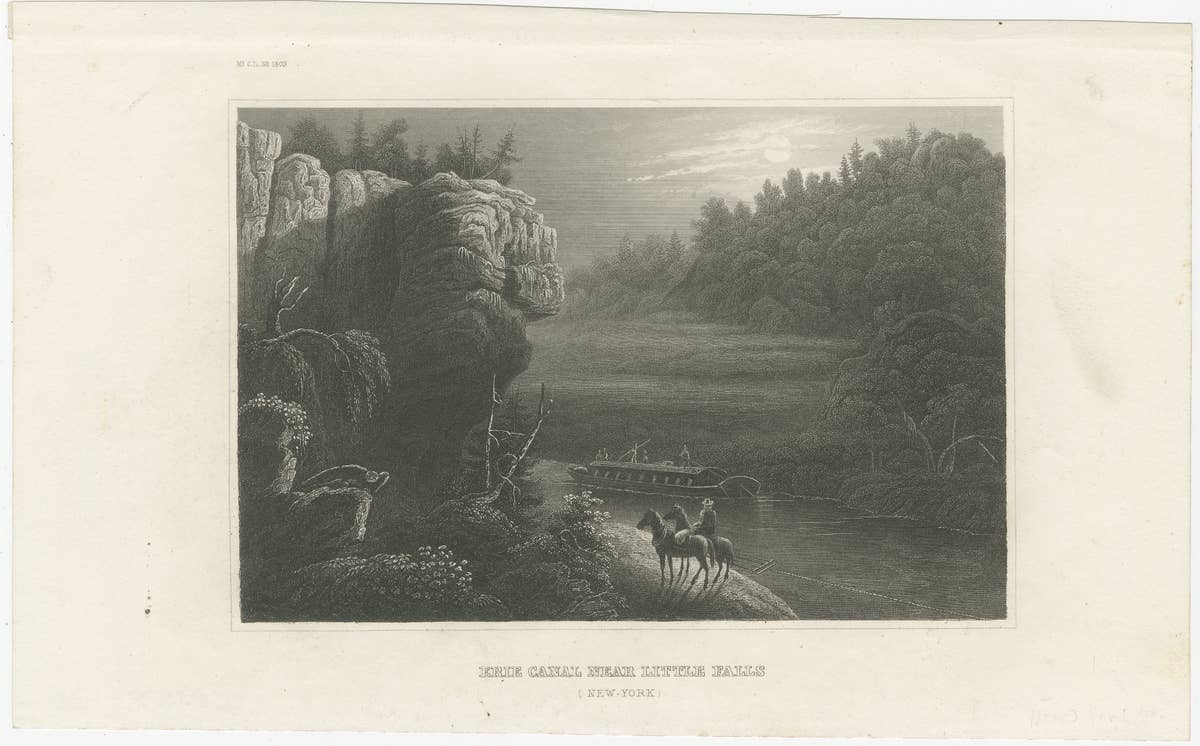 Erie Canal Near Little Falls, New York – Antique American Landscape Print, 1850
