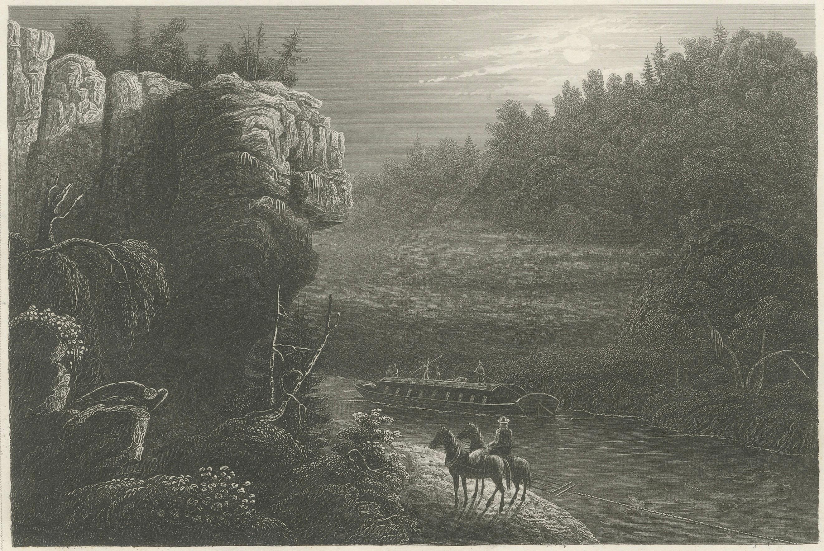 Erie Canal Near Little Falls, New York – Antique American Landscape Print, 1850