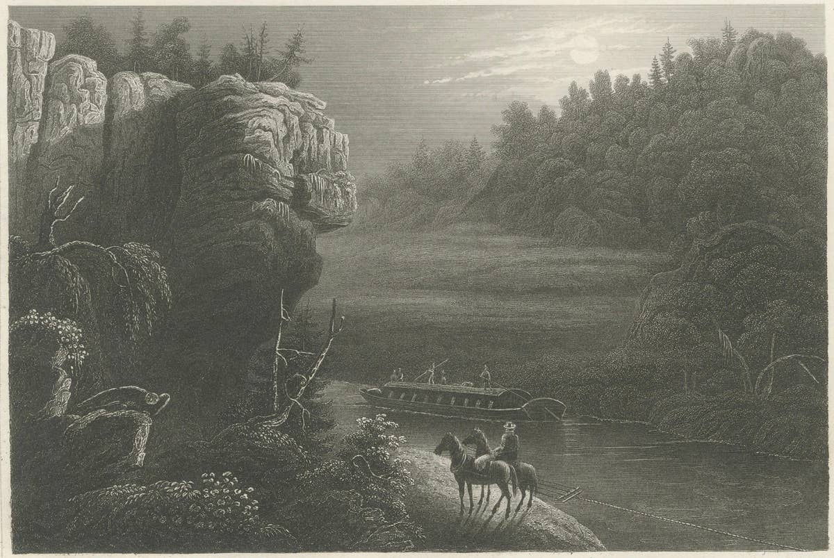 Erie Canal Near Little Falls, New York – Antique American Landscape Print, 1850