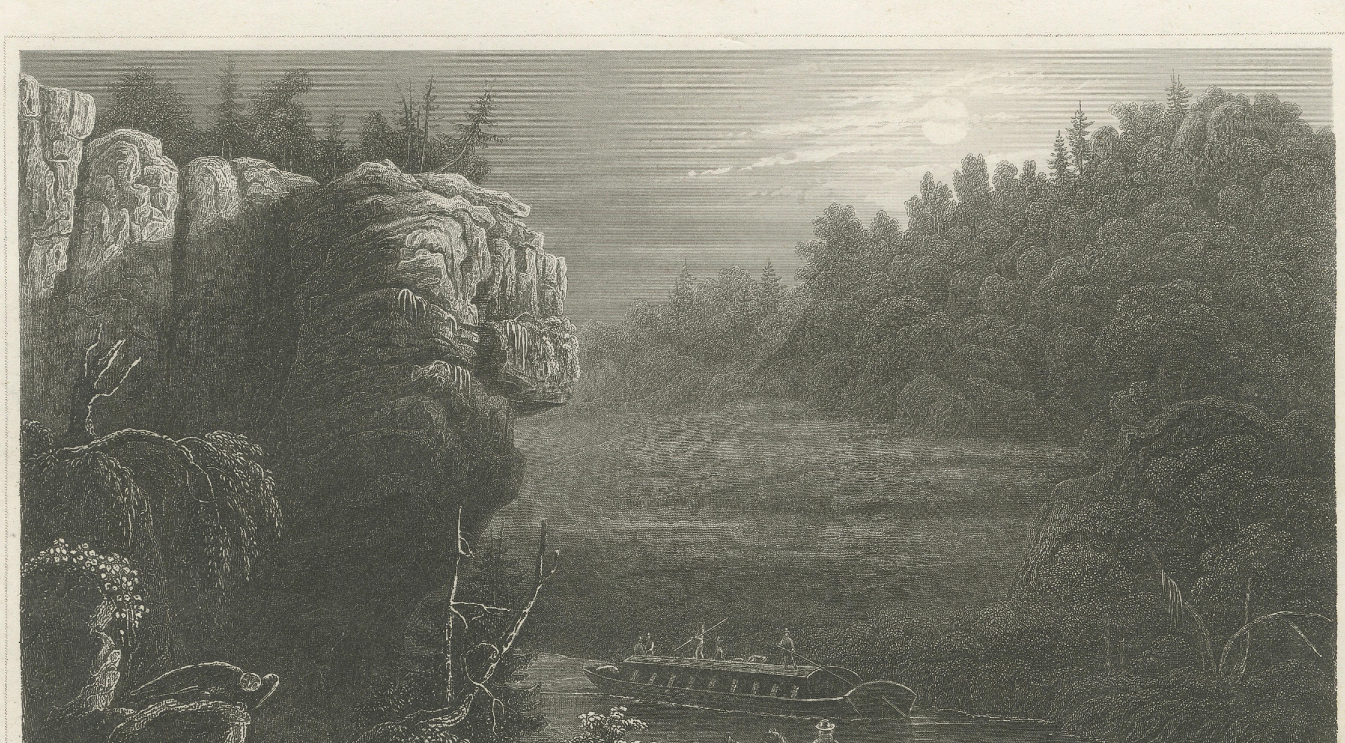 Erie Canal Near Little Falls, New York – Antique American Landscape Print, 1850