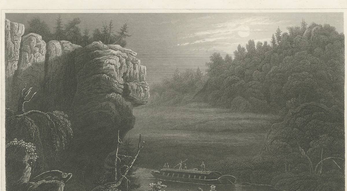 Erie Canal Near Little Falls, New York – Antique American Landscape Print, 1850