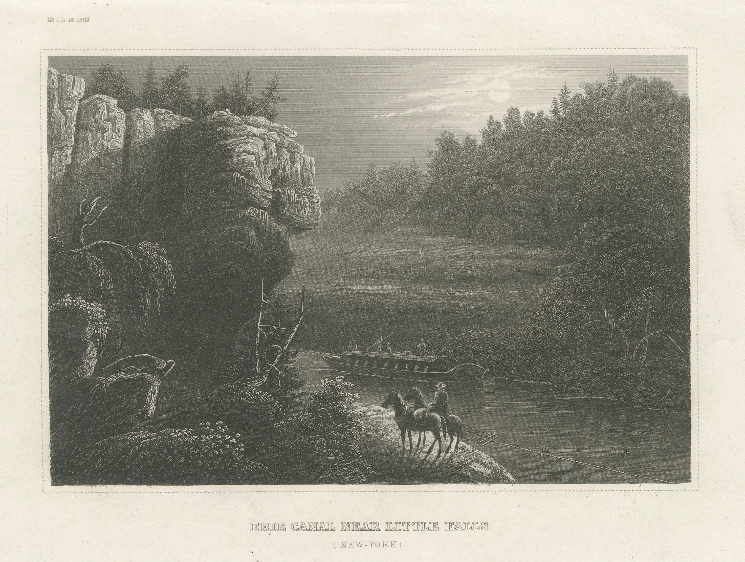 Erie Canal Near Little Falls, New York – Antique American Landscape Print, 1850