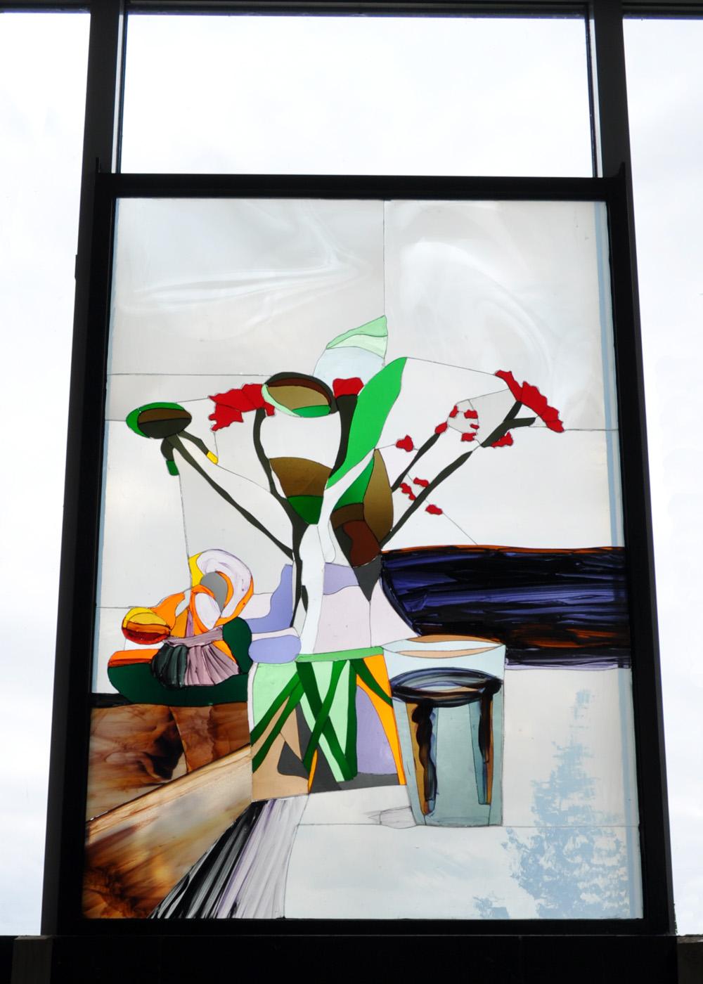 Scandinavian Stained Glass Window, "Arrangement of flower vase" - Mixed Media Art by Erik A. Frandsen