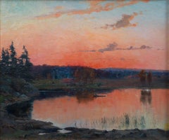 Paisaje lacustre al anochecer con un bote de remos, 1896
