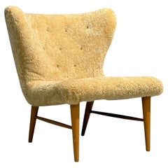 Erik Bertil Karlén, Rare Easy Chair, Beech, Shearling, Sweden, 1940s