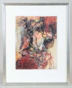 Erik Bille Christiansen. Oil on canvas behind glass. Abstract composition.