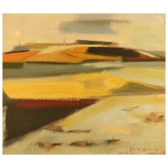 Erik Bonow, Danish Painter, Oil on Canvas, "Vendsyssel", 1963