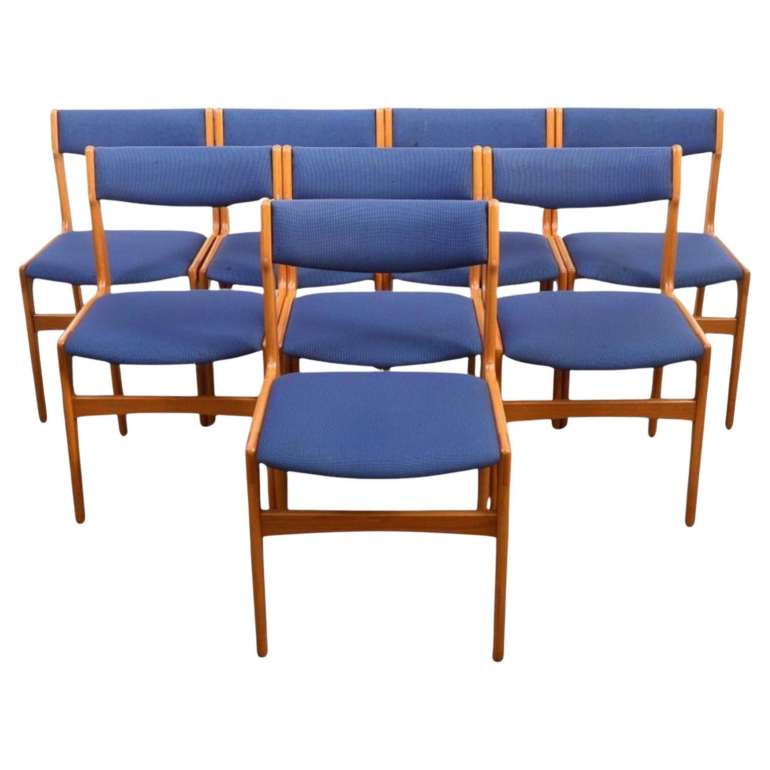 Erik Buch 1960s Dining Chairs Set of 8 1960s mid century modern Blue