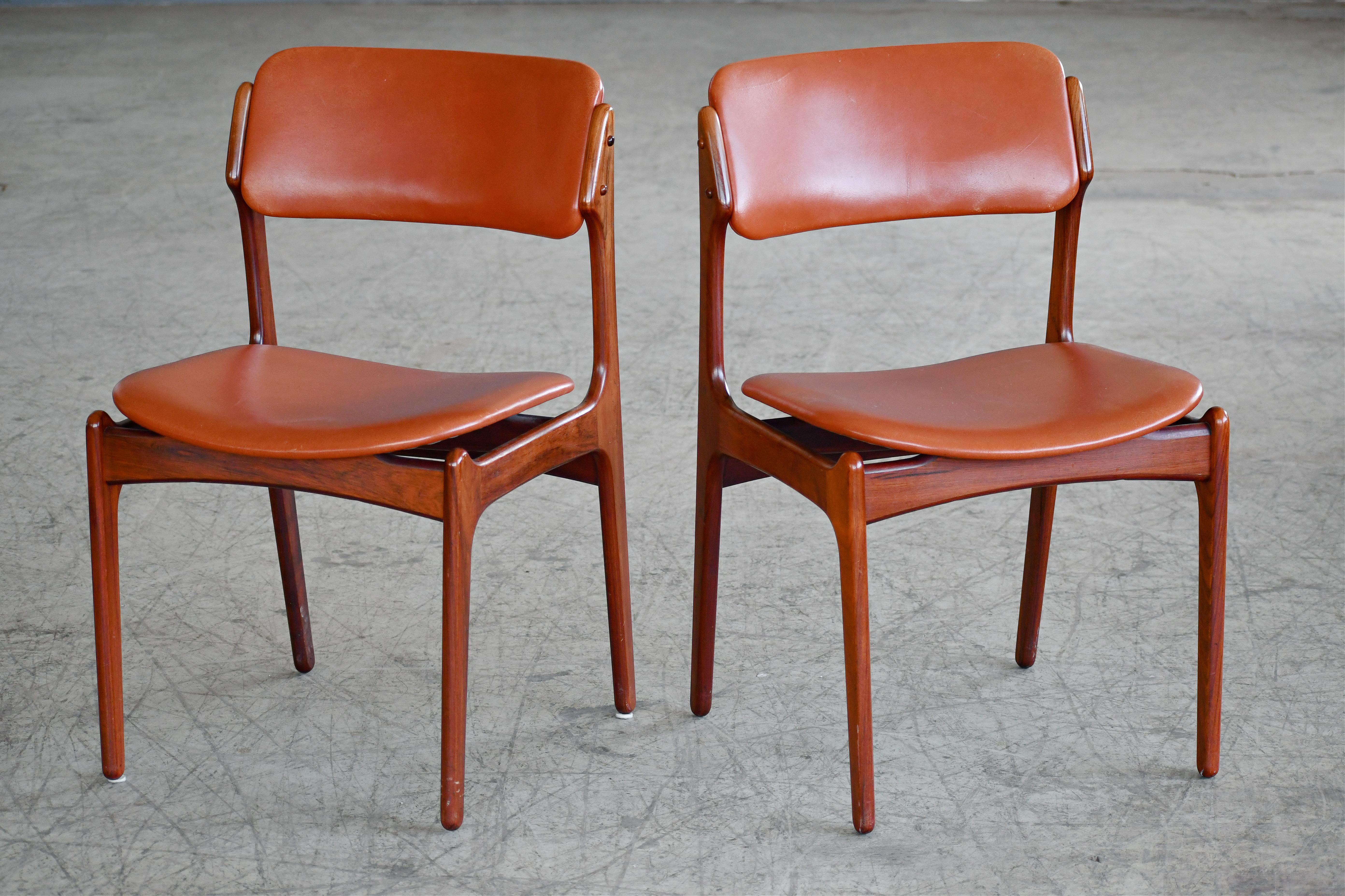 Erik Buch 1960s Set of Six Danish Teak Dining Chairs in Leather and Rosewood 5