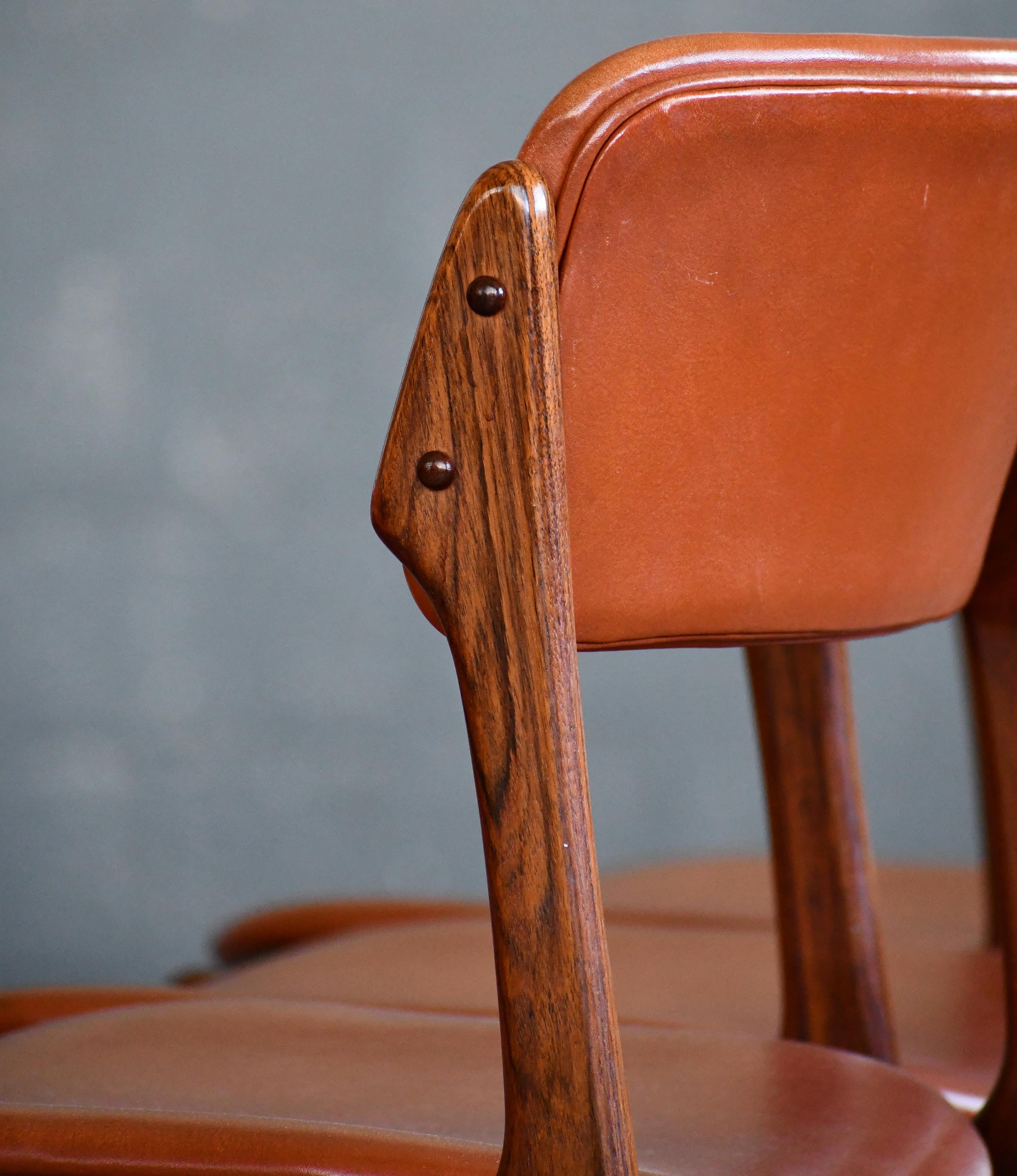 Erik Buch 1960s Set of Six Danish Teak Dining Chairs in Leather and Rosewood 2