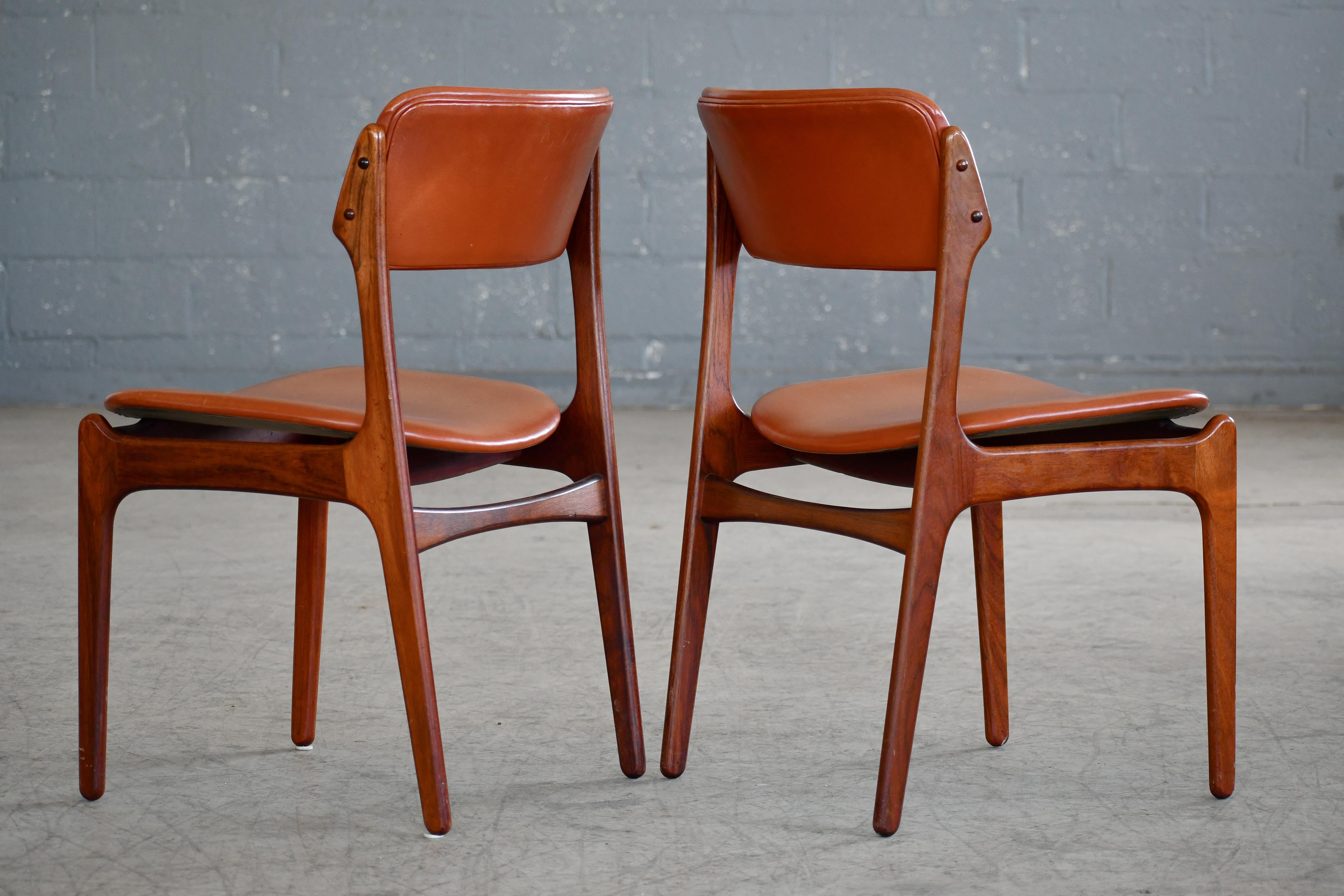 Erik Buch 1960s Set of Six Danish Teak Dining Chairs in Leather and Rosewood 4