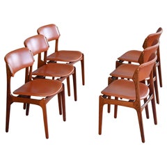 Erik Buch 1960s Set of Six Danish Teak Dining Chairs in Leather and Rosewood