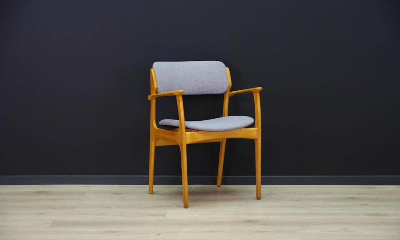 Armchair from the years 1960s-1970s, Danish design, designed by Erik Buch, one of the leading Danish designers, known especially for chair designs, directly from the O.D. Møbler. The upholstery after replacement, the construction is made of beech