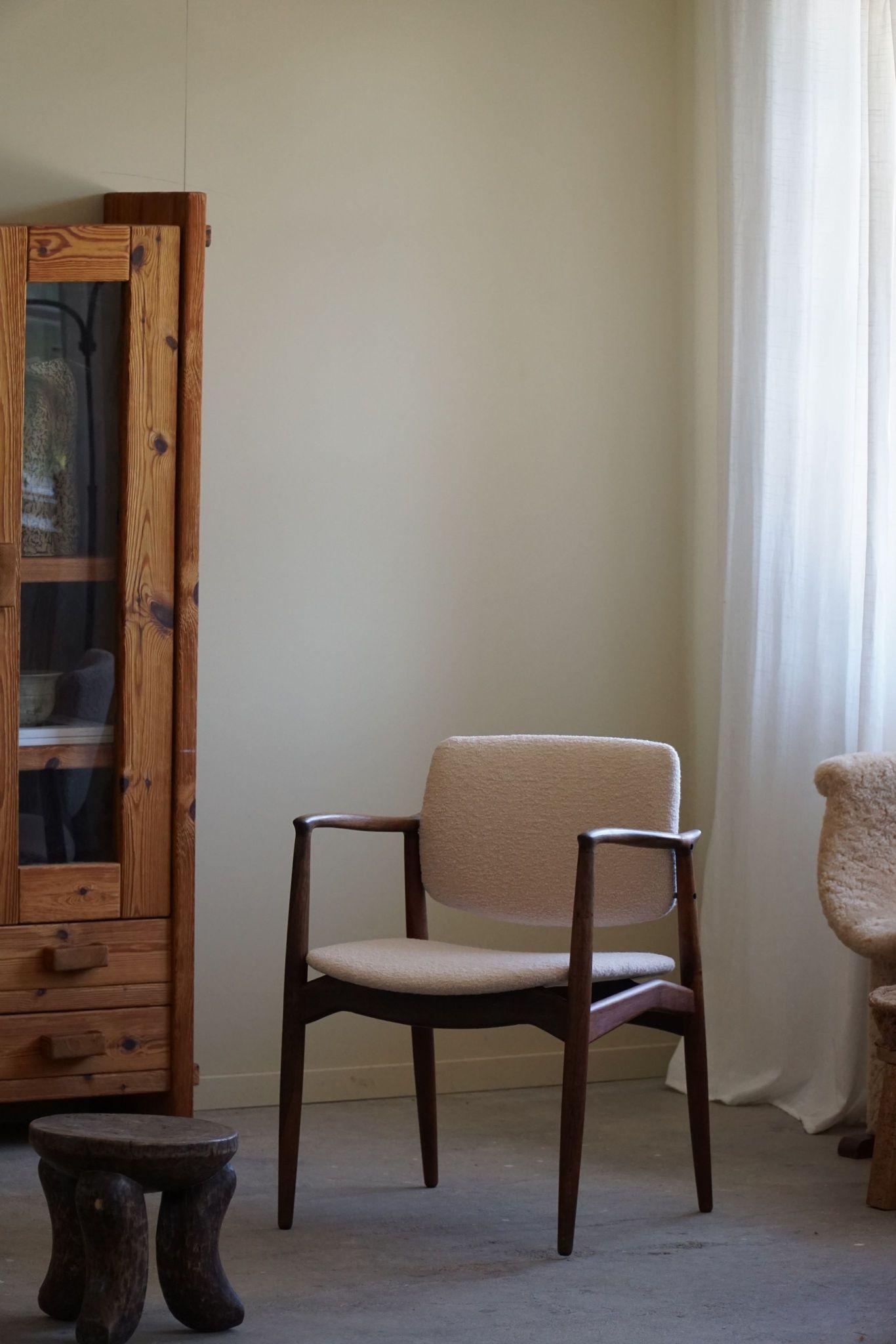 Erik Buch, Armchair in Rosewood & Bouclé, Captains Chair, Ørum Møbelfabrik, 1960 For Sale 11