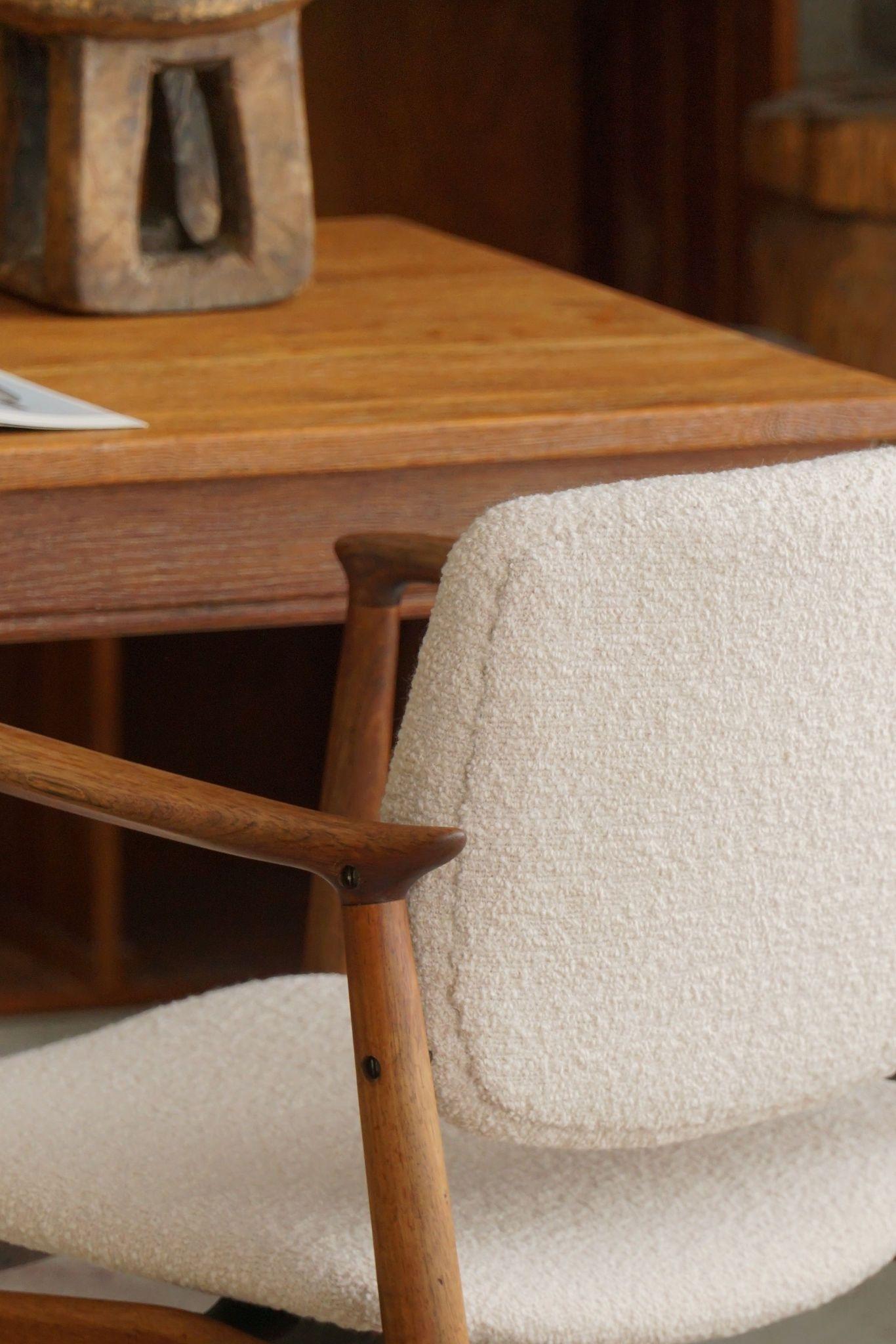 Danish Erik Buch, Armchair in Rosewood & Bouclé, Captains Chair, Ørum Møbelfabrik, 1960 For Sale