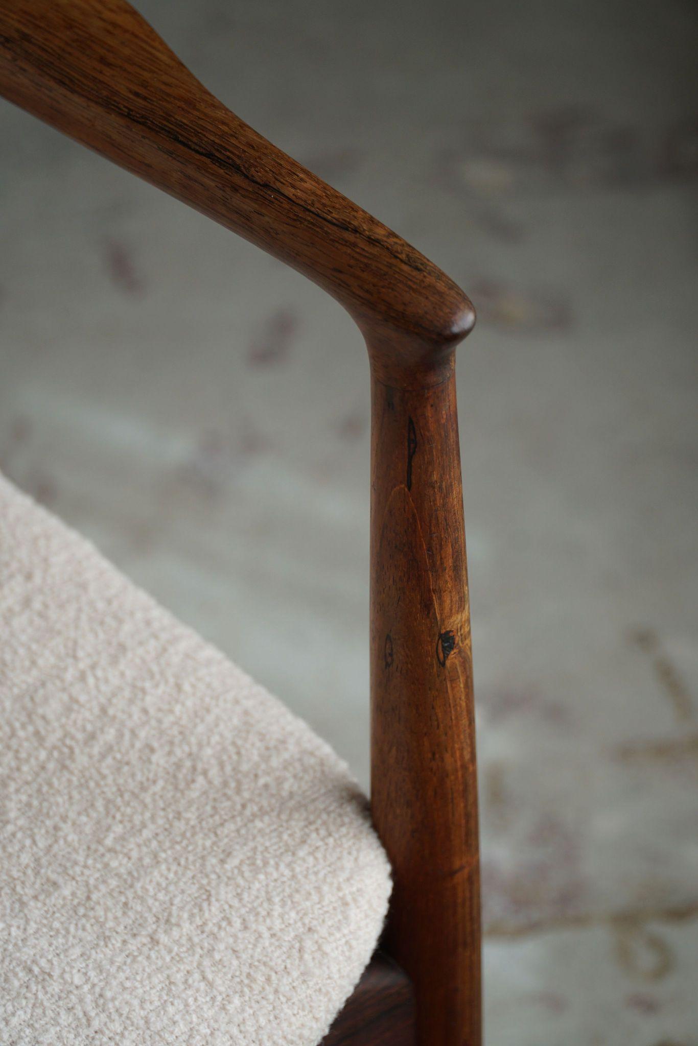 Erik Buch, Armchair in Rosewood & Bouclé, Captains Chair, Ørum Møbelfabrik, 1960 In Good Condition For Sale In Odense, DK