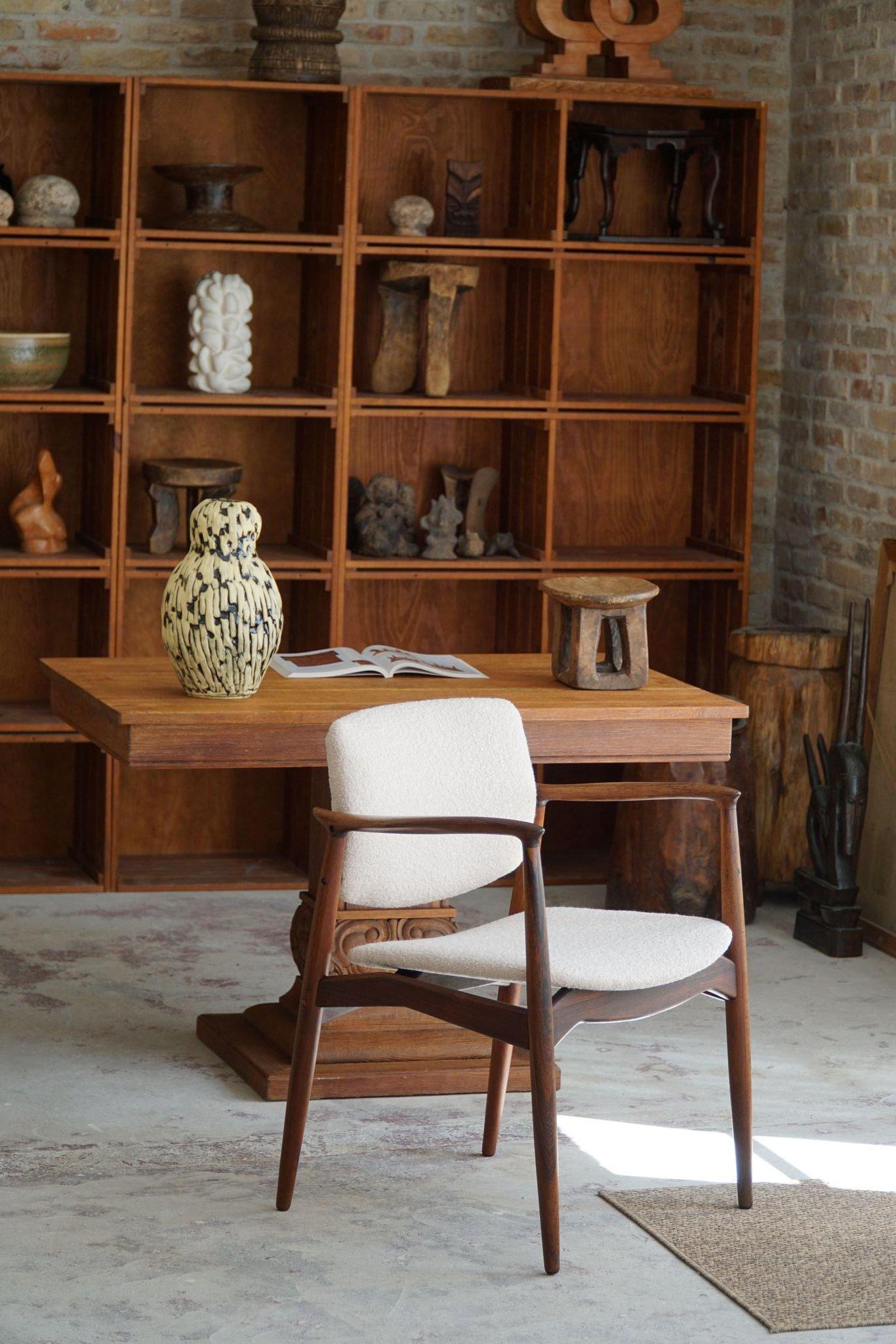 Wool Erik Buch, Armchair in Rosewood & Bouclé, Captains Chair, Ørum Møbelfabrik, 1960 For Sale