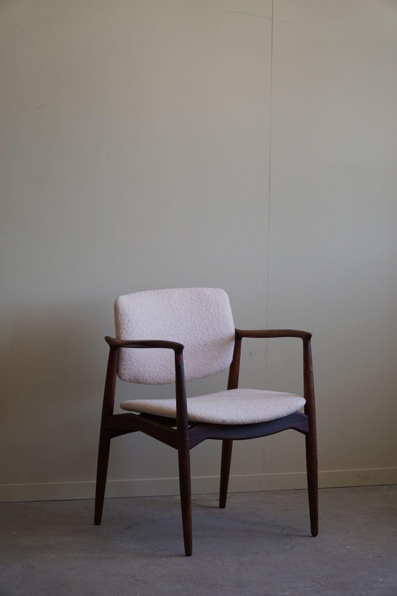 Erik Buch, Armchair in Rosewood & Bouclé, Captains Chair, Ørum Møbelfabrik, 1960 For Sale 1