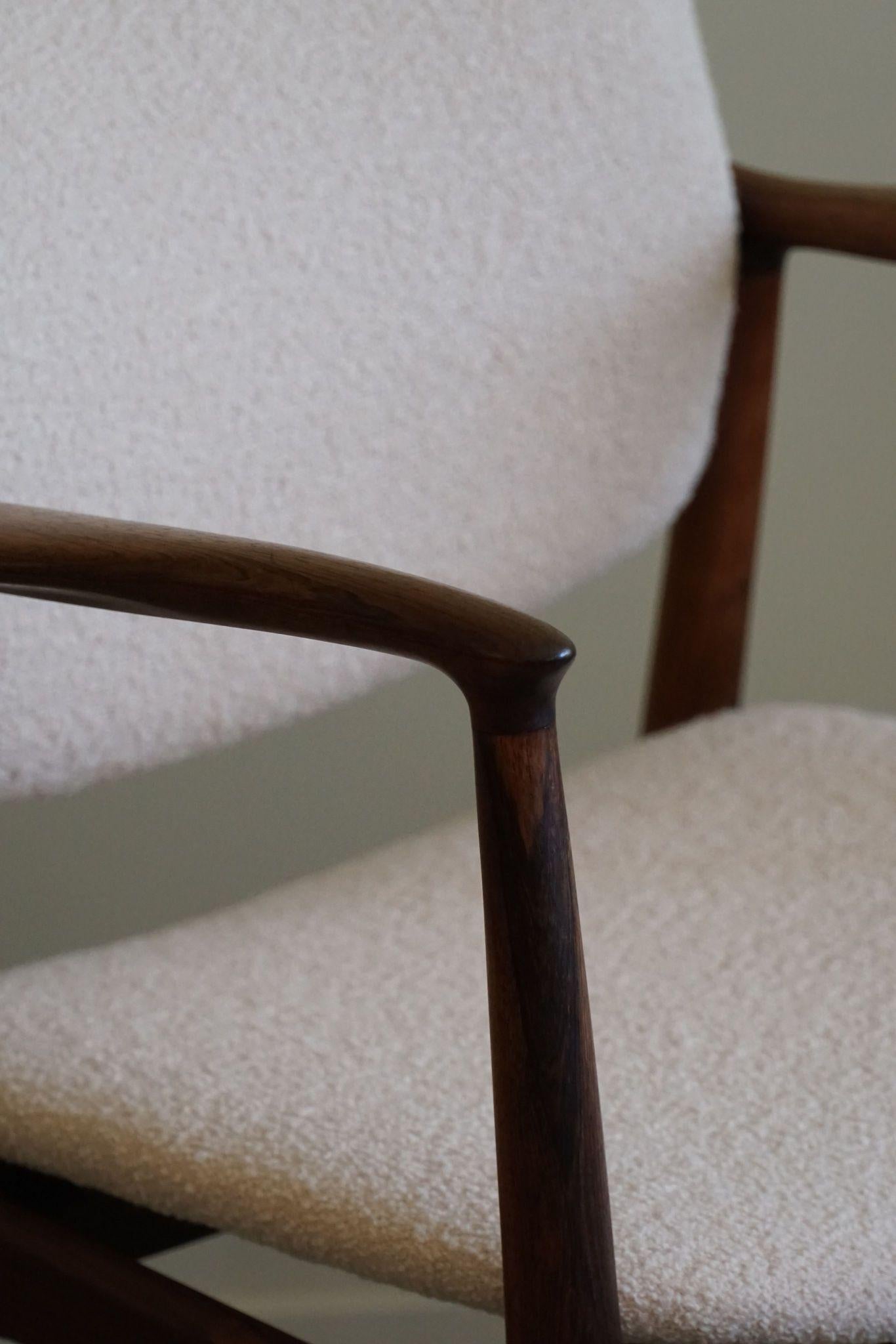 Erik Buch, Armchair in Rosewood & Bouclé, Captains Chair, Ørum Møbelfabrik, 1960 For Sale 2