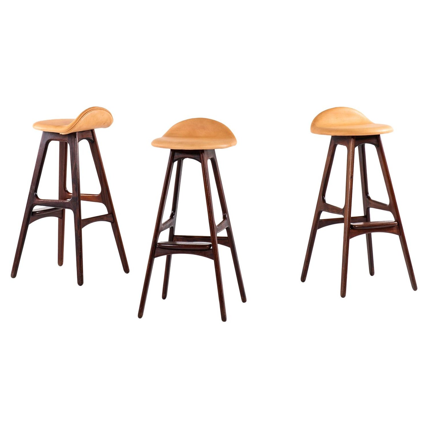 Danish Erik Buch OD61 Bar Stool in Green Leather, 3 Pcs, Available at  1stDibs