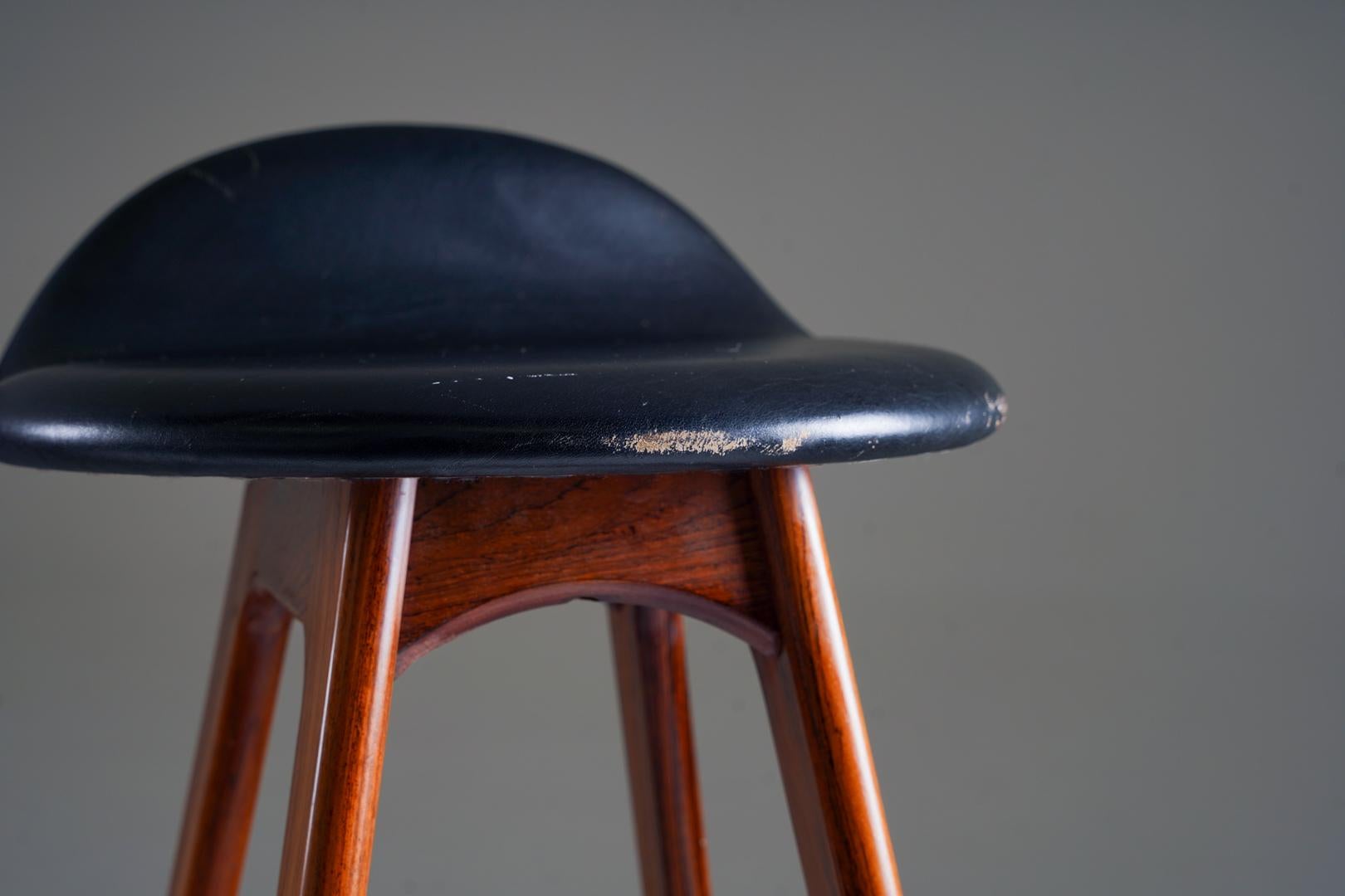 Leather Erik Buch Bar Stools Model OD-61 for Odense Møbelfabrik, Denmark, 1960s For Sale