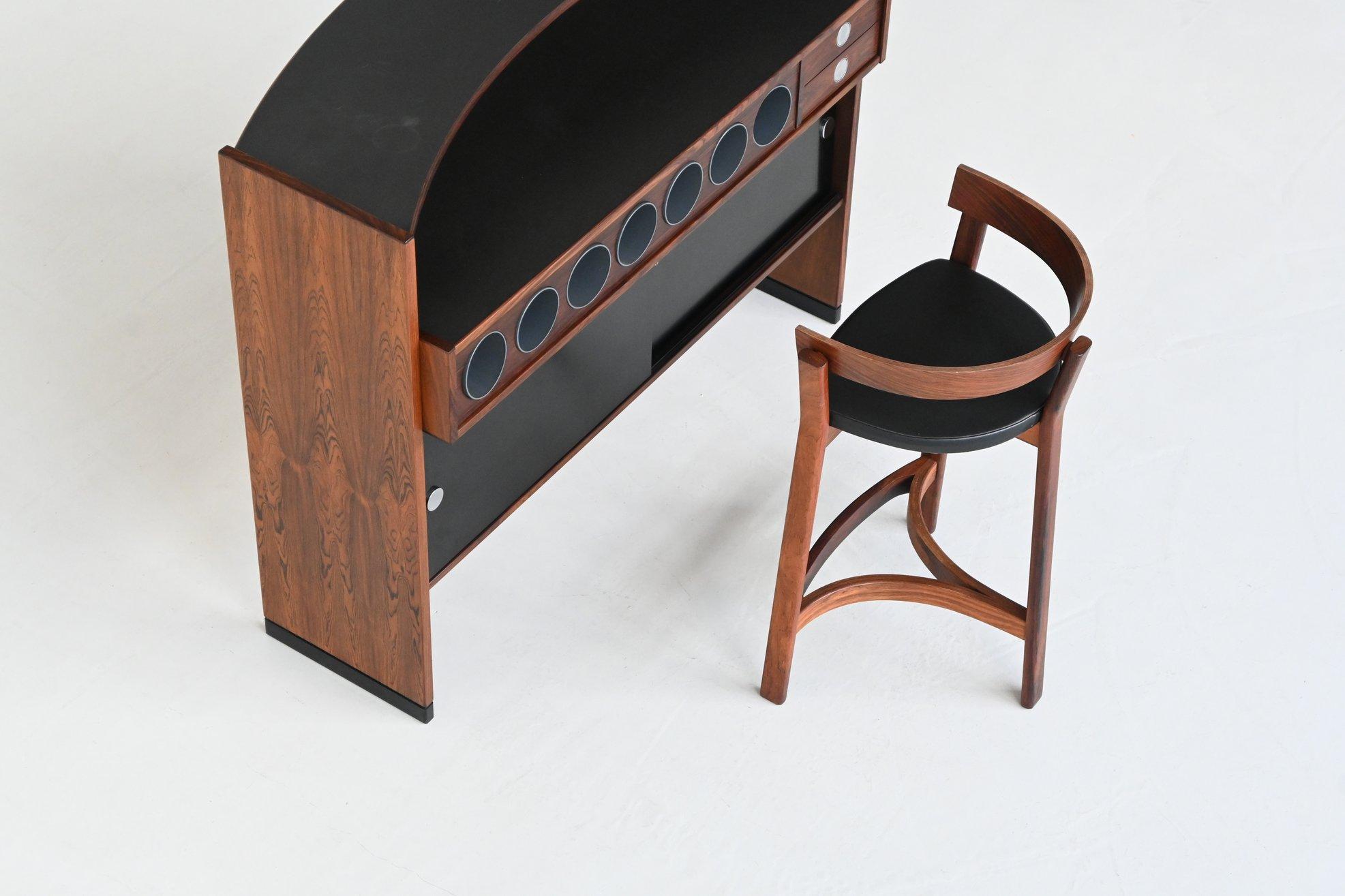 Scandinavian Modern Erik Buch boomerang dry bar and stool rosewood Dyrlund Denmark 1960 For Sale